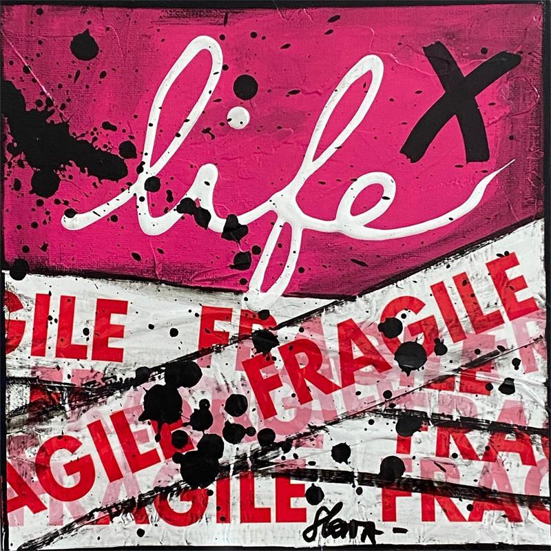 Painting Fragile life (rose) by Costa Sophie | Painting Pop-art Acrylic, Cardboard, Gluing, Posca, Upcycling