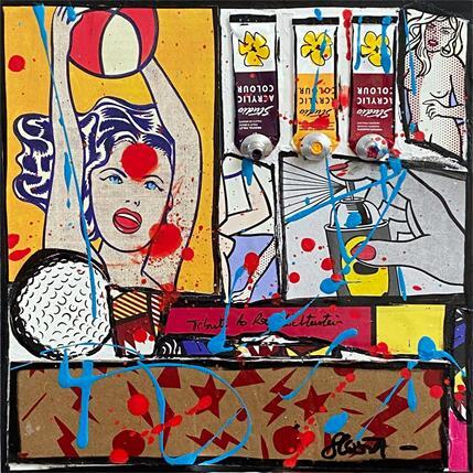 Painting Tribute to Roy Lichtenstein by Costa Sophie | Painting Pop-art Acrylic, Cardboard, Gluing, Posca, Upcycling Pop icons