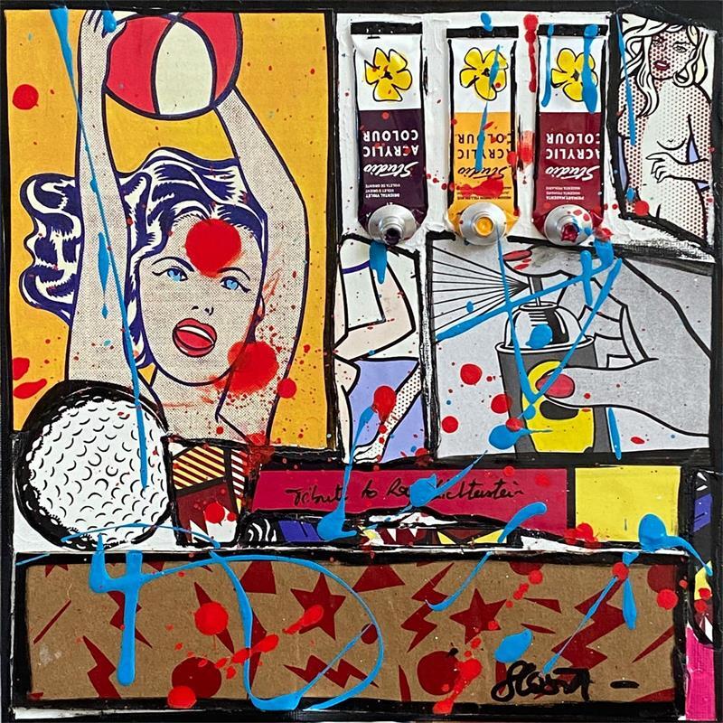 Peinture Tribute to Roy Lichtenstein par Costa Sophie | Tableau Pop-art Acrylique, Carton, Collage, Posca, Upcycling Icones Pop