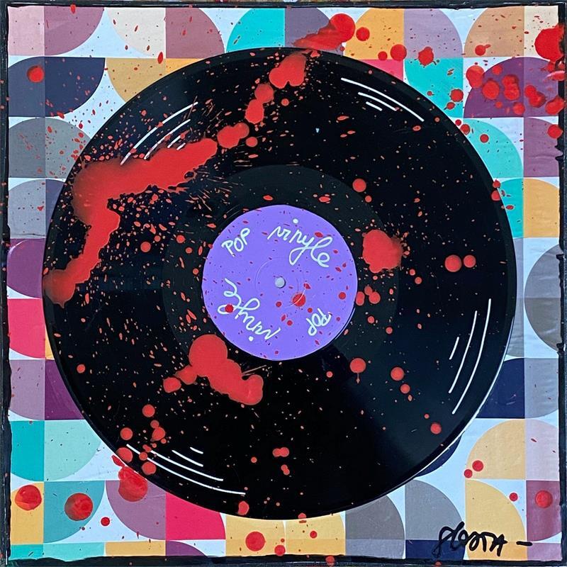 Painting POP VINYLE by Costa Sophie | Painting Pop-art Cardboard Acrylic Gluing Posca Upcycling