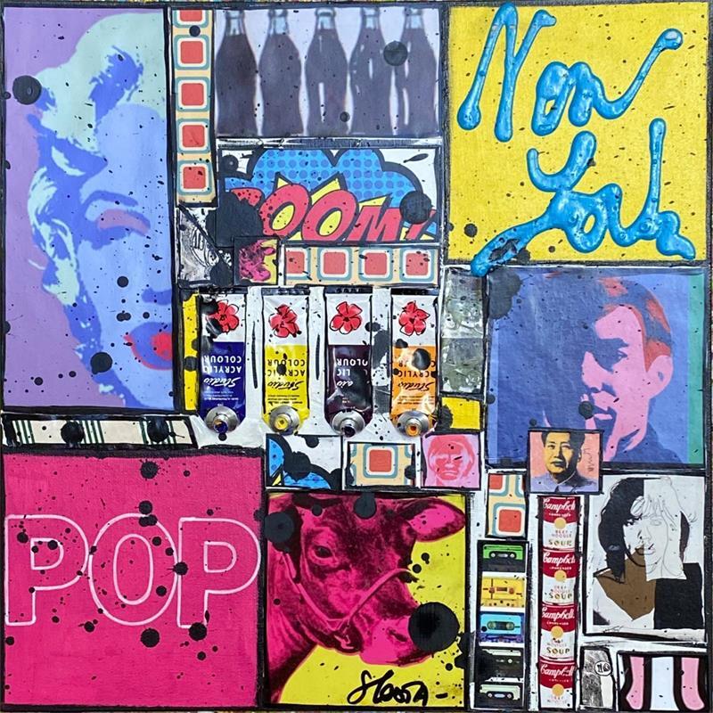 Painting POP NY (WARHOL) by Costa Sophie | Painting Pop-art Acrylic, Cardboard, Gluing, Posca, Upcycling Pop icons