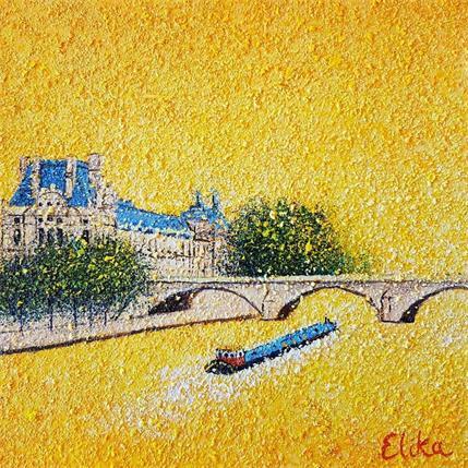 Painting Le Louvre orange, Paris by Elika | Painting Figurative Mixed Landscapes, Life style, Pop icons, Urban