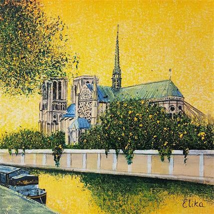 Painting Fin de journée pour Notre-Dame by Elika | Painting Figurative Mixed Landscapes, Life style, Urban