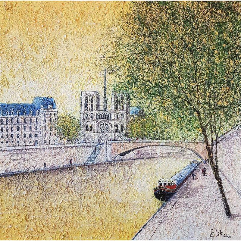 Painting Le ciel doré de Notre-Dame by Dessapt Elika | Painting Figurative Landscapes, Life style, Urban