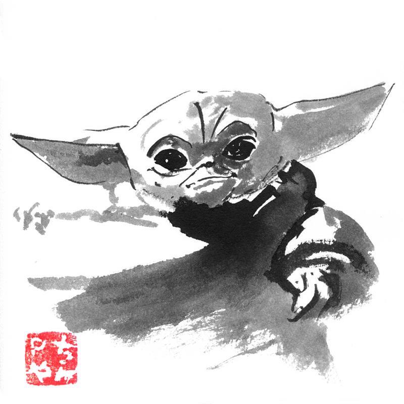 Painting baby yoda by Péchane | Painting Figurative Portrait Watercolor