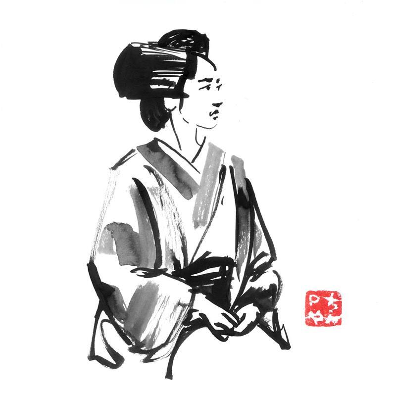 Painting waiting geisha by Péchane | Painting Figurative Ink, Watercolor Pop icons, Portrait