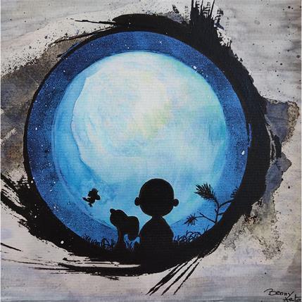 Peinture Snoopy, Dark Side of the Moon par Benny Arte | Tableau Pop Art Mixte icones Pop
