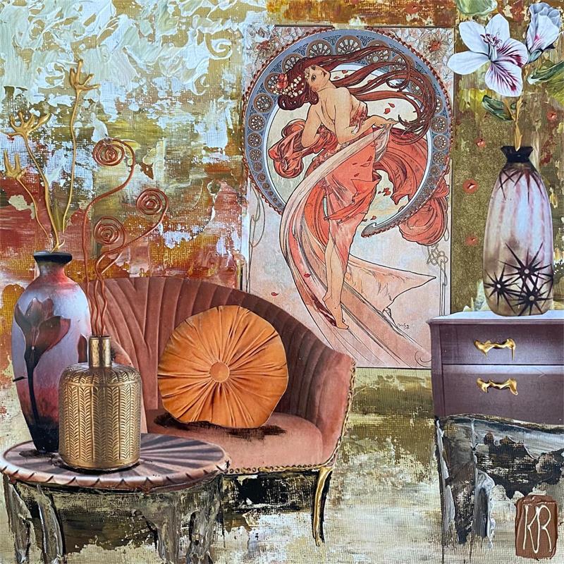 Gemälde Un grain de folie von Romanelli Karine | Gemälde Figurativ Collage Alltagsszenen
