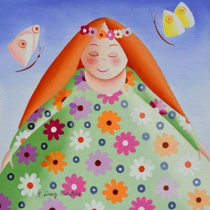 Painting Robe de printemps by Davy Bouttier Elisabeth | Painting Naive art Life style Oil