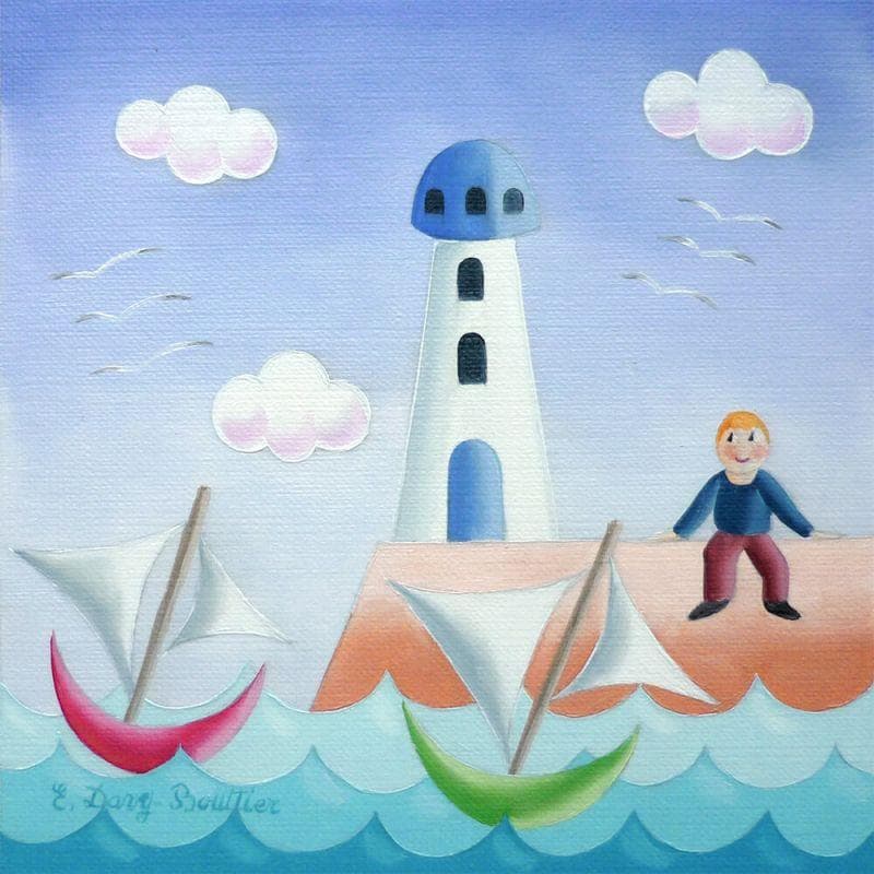 Painting le ptit phare by Davy Bouttier Elisabeth | Painting Illustrative Oil Life style
