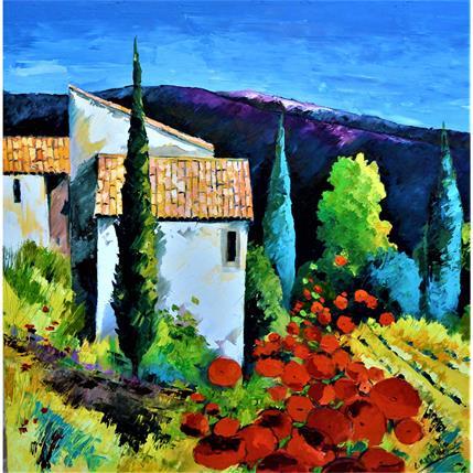 Painting Ventoux and poppies by Rasori Laure | Painting Figurative Oil Landscapes