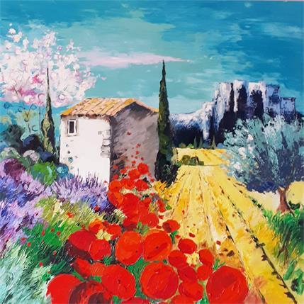 Painting Poppies and cherry tree by Laura Rose | Painting Figurative Oil Landscapes