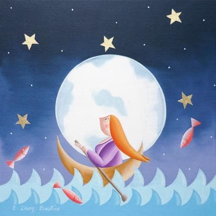 Painting Ballade lunaire by Davy Bouttier Elisabeth | Painting Naive art Oil Life style