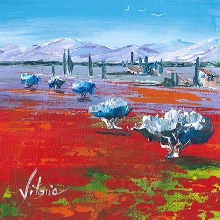 Painting Vermillon by Vitoria | Painting Figurative Acrylic, Oil Landscapes