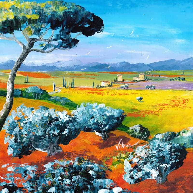 Peinture Été au coeur de la Provence par Vitoria | Tableau Figuratif Paysages Huile