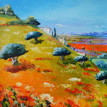 Painting Les terres du soleil by Vitoria | Painting Figurative Acrylic, Oil Landscapes