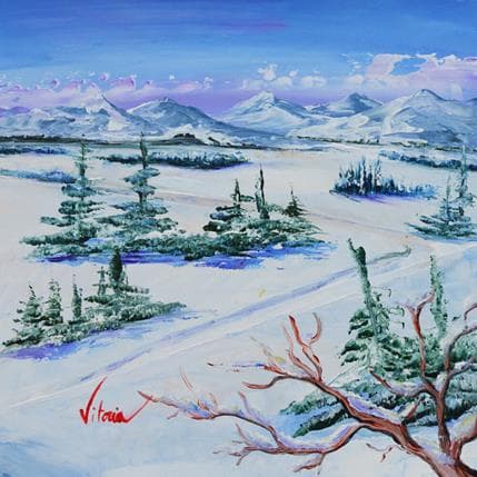 Painting La neige by Vitoria | Painting Figurative Acrylic Landscapes