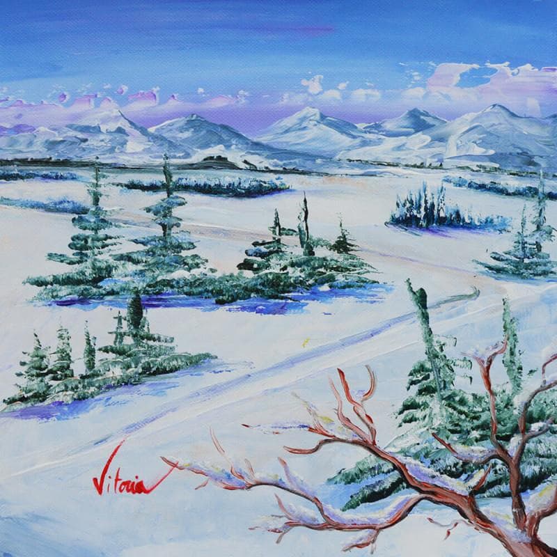 Painting La neige by Vitoria | Painting Figurative Acrylic, Oil Landscapes
