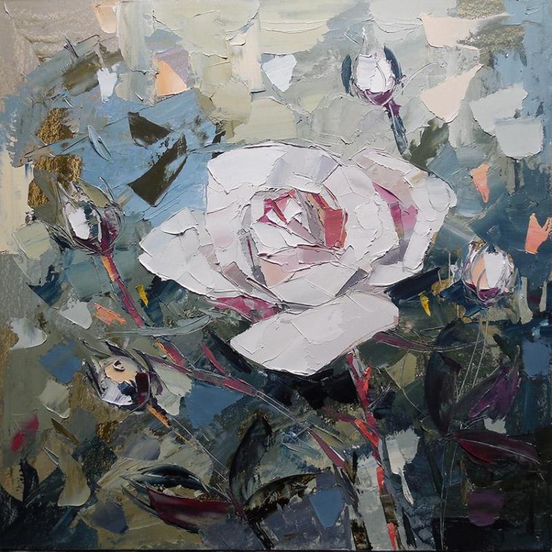 Painting Tea Rose by Lunetskaya Elena | Painting Figurative Landscapes Oil