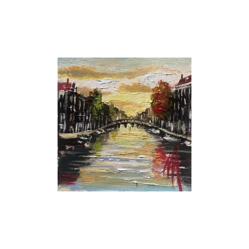 Painting Amsterdam, autumn gold by De Jong Marcel | Painting Figurative Oil Landscapes Urban