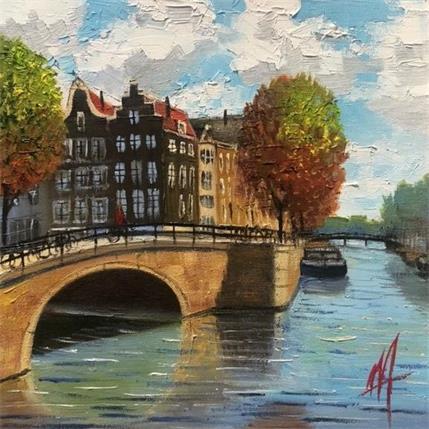 Painting Amsterdam,when atumn leaves start to fall by De Jong Marcel | Painting Figurative Oil Landscapes, Urban
