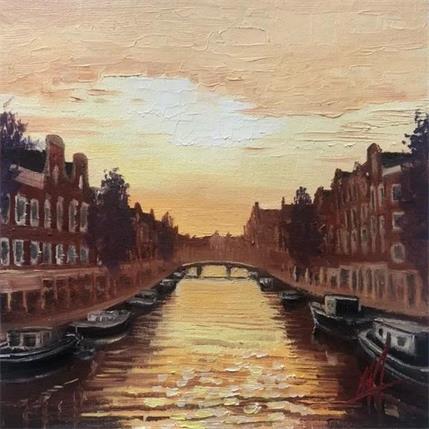 Painting Amsterdam, autumn dresses up in gold by De Jong Marcel | Painting Figurative Oil Landscapes, Urban