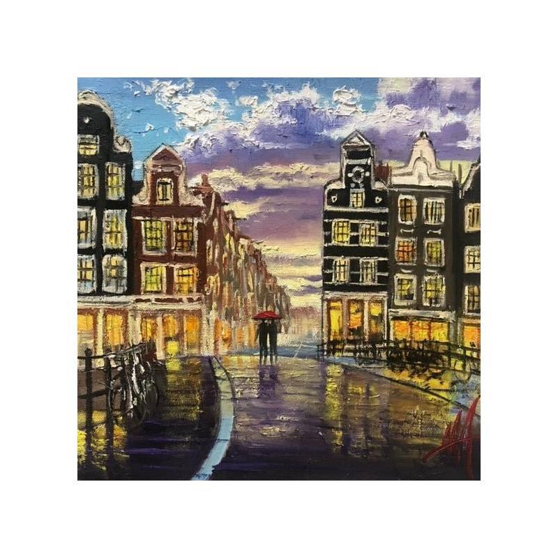 Painting Amsterdam, come rain or shine by De Jong Marcel | Painting Figurative Oil Landscapes Urban