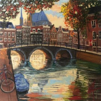 Peinture Amsterdam, Leidse gracht autumn atmosphere par De Jong Marcel | Tableau Figuratif Huile Paysages, Vues urbaines
