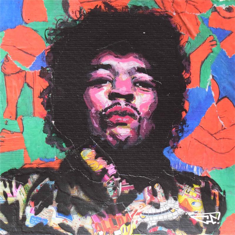 Gemälde Jimi Hendrix von G. Carta | Gemälde Pop-Art Porträt Pop-Ikonen Graffiti Acryl Collage