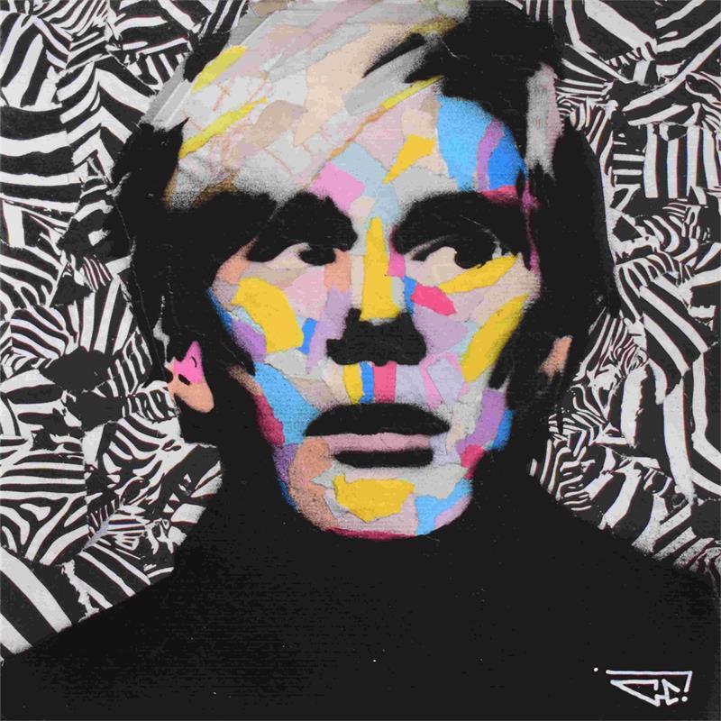 Painting Andy Warhol by G. Carta | Painting Pop-art Acrylic, Gluing, Graffiti Pop icons, Portrait