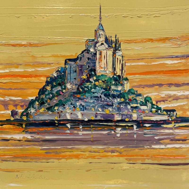 Painting Mont Saint Michel by Corbière Liisa | Painting Figurative Cardboard, Oil Landscapes