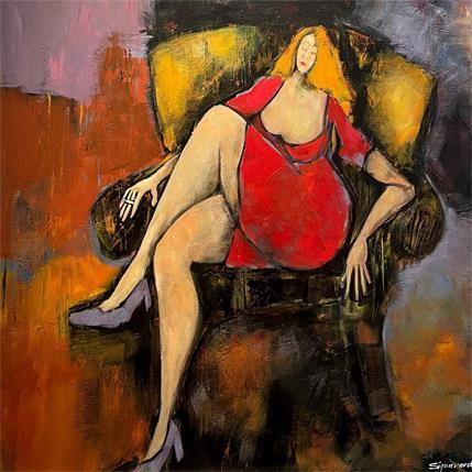 Painting Femme à la robe rouge by Signamarcheix Bernard | Painting Figurative Acrylic, Mixed