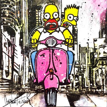 Painting Homer et Bart Simpson à New York City  by Cornée Patrick | Painting Pop art Mixed Animals, Pop icons