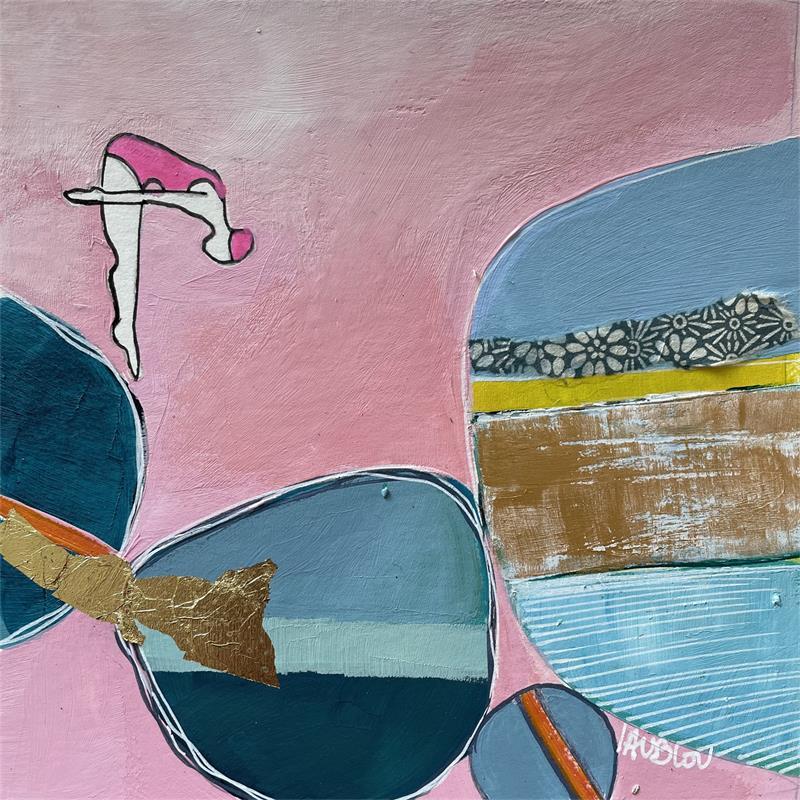 Peinture Petite nageuse dans son rêve 1 par Lau Blou | Tableau Abstrait Acrylique, carton