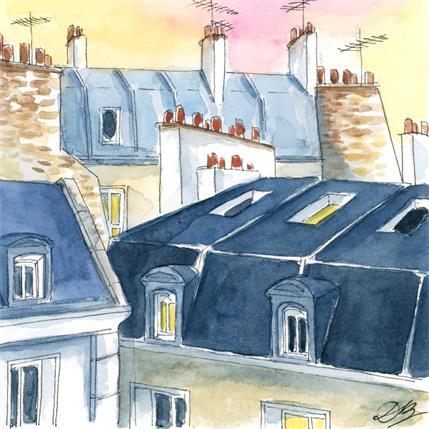 Painting Toits de Paris by Balme Delphine | Painting Illustrative Watercolor Landscapes, Life style, Urban