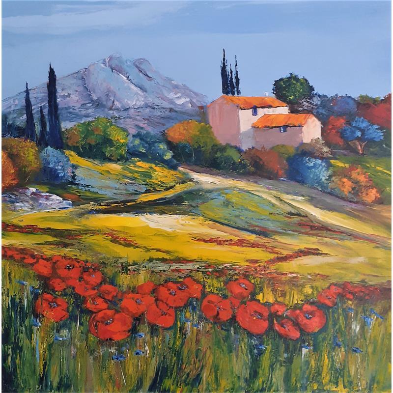 Painting Mas avec vue sur la montagne Ste Victoire by Degabriel Véronique | Painting Figurative Landscapes Oil