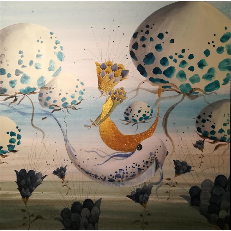Peinture La sirena dalle sita dorate par Nai | Tableau Art naïf Acrylique Scènes de vie