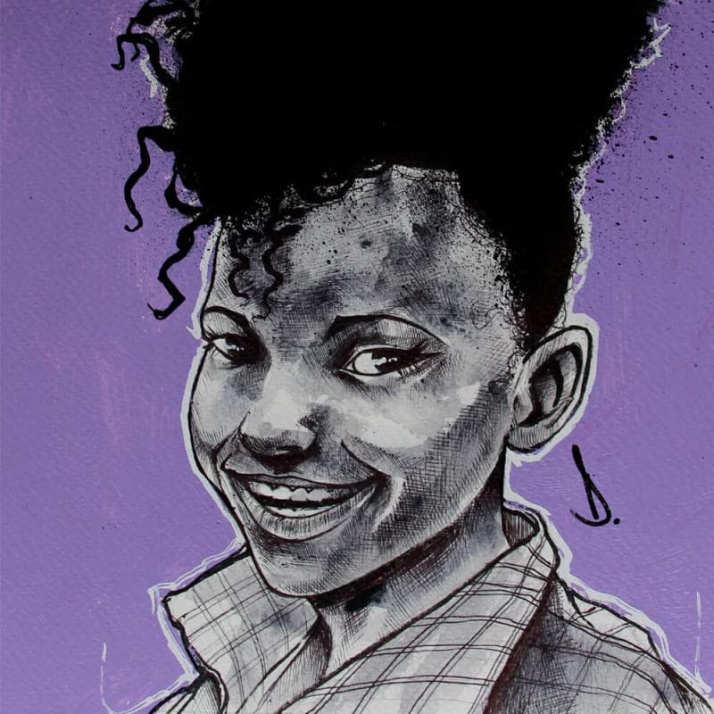 Painting Petite fille sur fond violet by Deuz | Painting Street art Graffiti Portrait