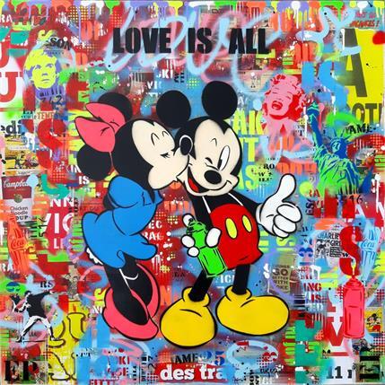 Peinture LOVE IS ALL par Euger Philippe | Tableau Pop Art Mixte icones Pop