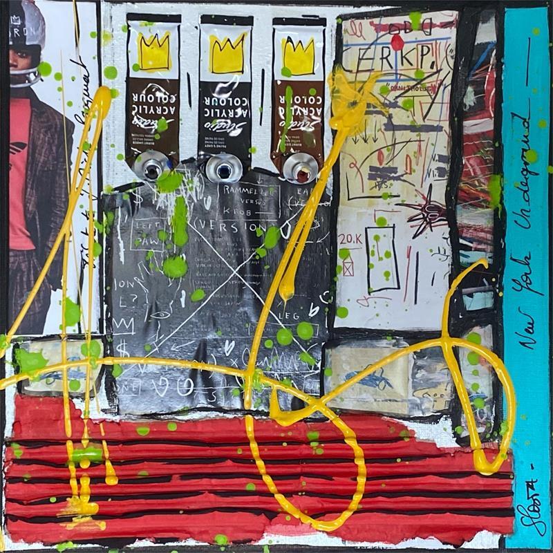 Painting Tribute to Basquiat by Costa Sophie | Painting Pop-art Acrylic, Cardboard, Gluing, Posca, Upcycling Pop icons