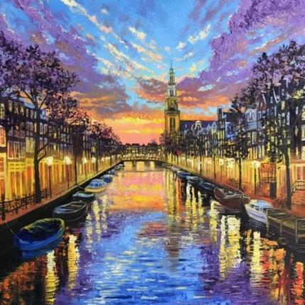 Painting Amsterdam, Prinsengracht, let there be light by De Jong Marcel | Painting Figurative Oil Landscapes, Urban