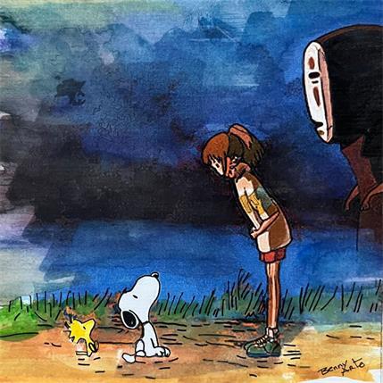 Peinture Le voyage de Snoopy par Benny Arte | Tableau Pop Art Mixte icones Pop, Paysages