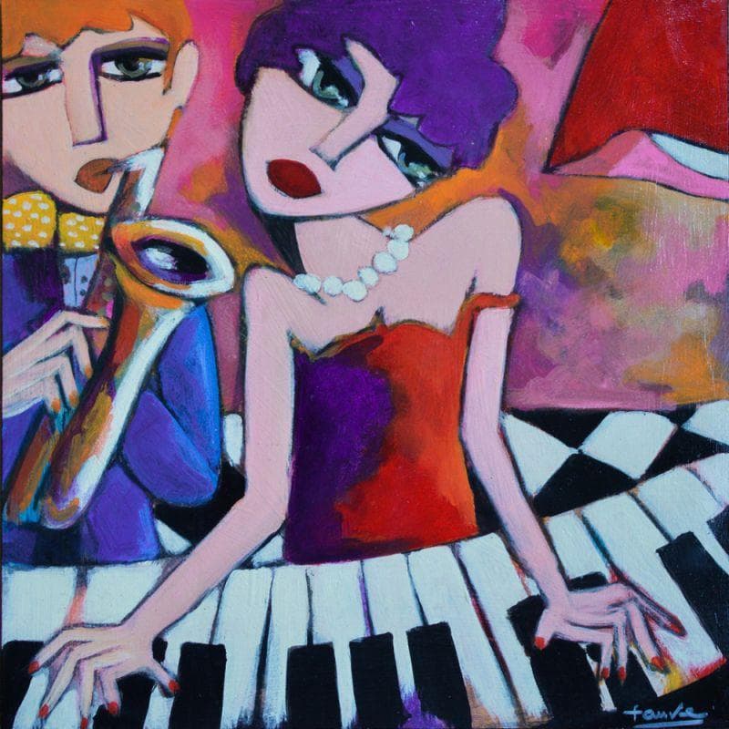 Painting Au piano by Fauve | Painting Figurative Life style Acrylic