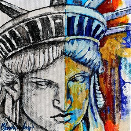 Peinture Lady Liberty par Clavijo Velez Rodovaldo | Tableau Figuratif Acrylique Paysages, Portraits, Urbain