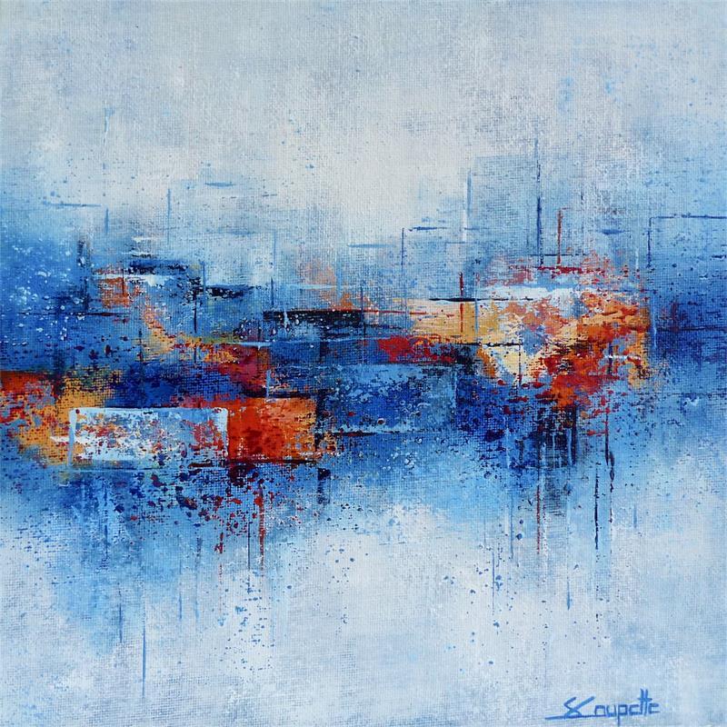 Painting Orange City Lights by Coupette Steffi | Painting Abstract Urban Cardboard Acrylic