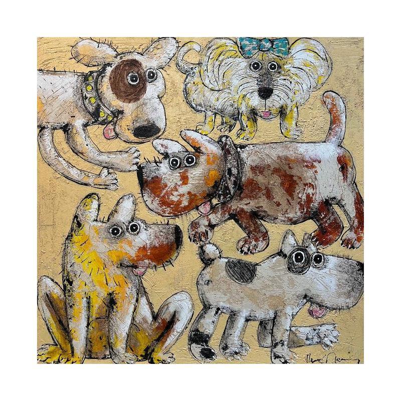 Painting Five Dogs by Maury Hervé | Painting Raw art Animals