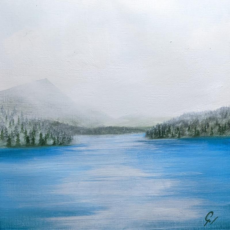 Painting Grand lac by Pressac Clémence | Painting Figurative Landscapes Oil