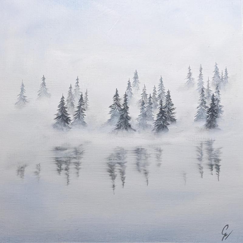 Painting Lac d'hiver by Pressac Clémence | Painting Figurative Landscapes Oil