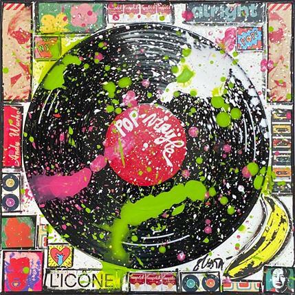 Painting POP VINYLE (rouge) by Costa Sophie | Painting Pop art Mixed Pop icons