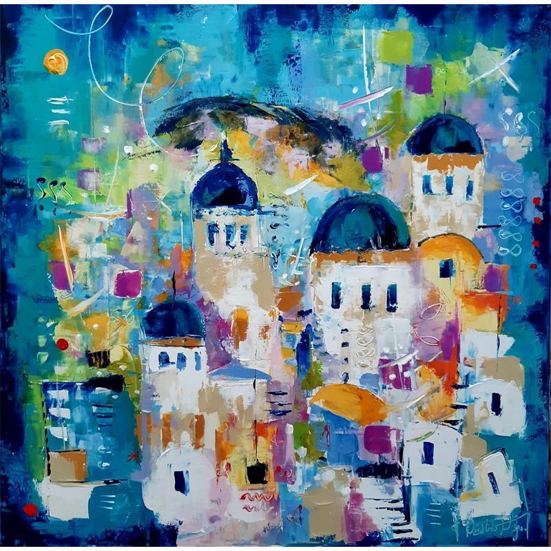 Painting Santorin by Bastide d´Izard Armelle | Painting Raw art Acrylic Urban